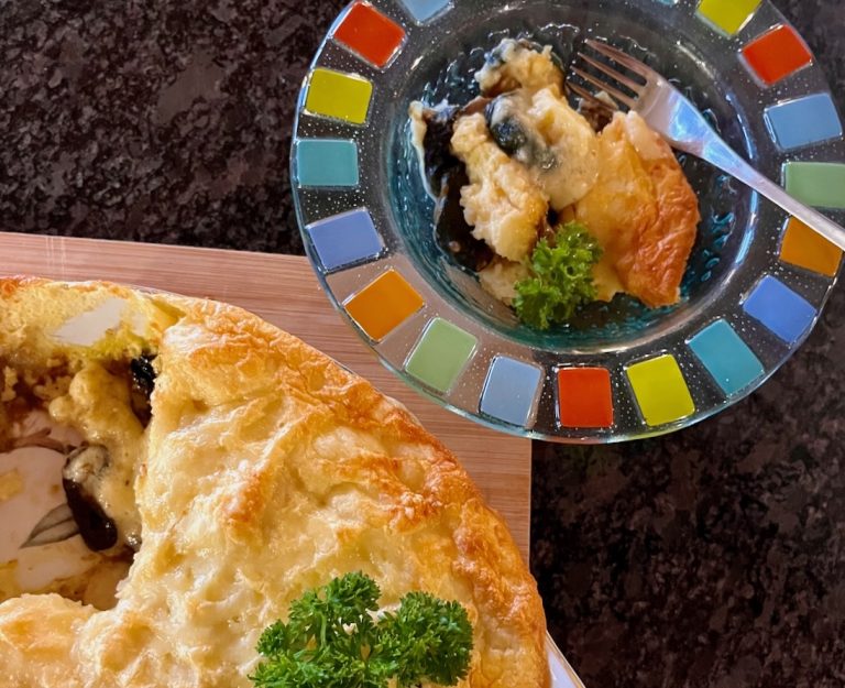 Courgette & mushroom soufflé pie