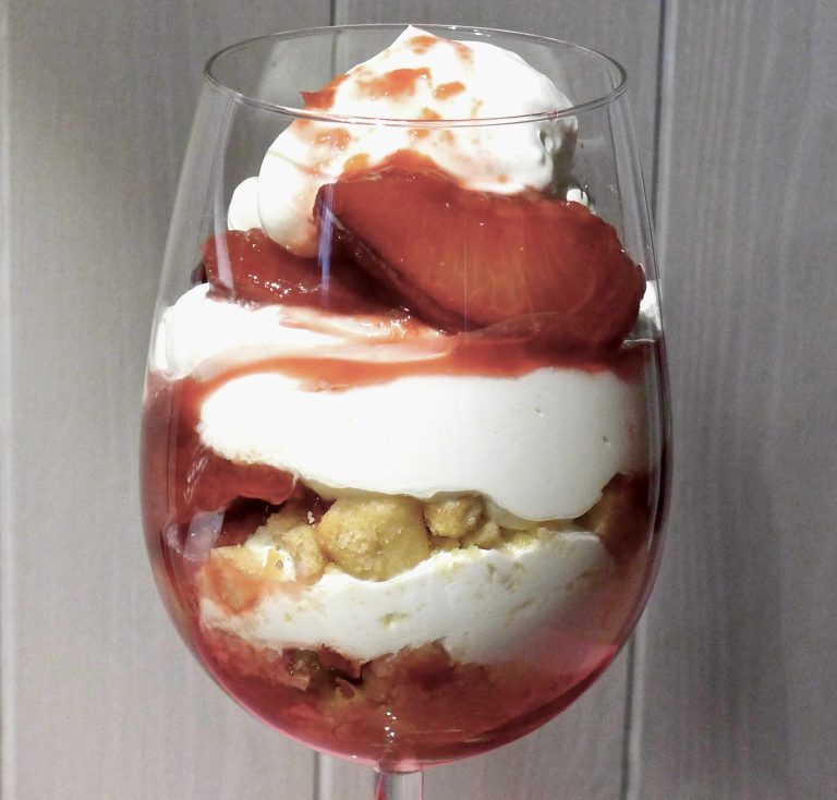 Poached plums with Shortbread